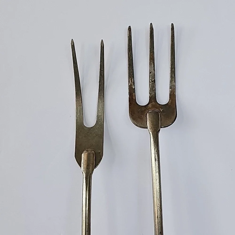 Vintage A&J Meat Serving Fork Set Red Wood Handle Made in USA‎ Rustic Farmhouse
